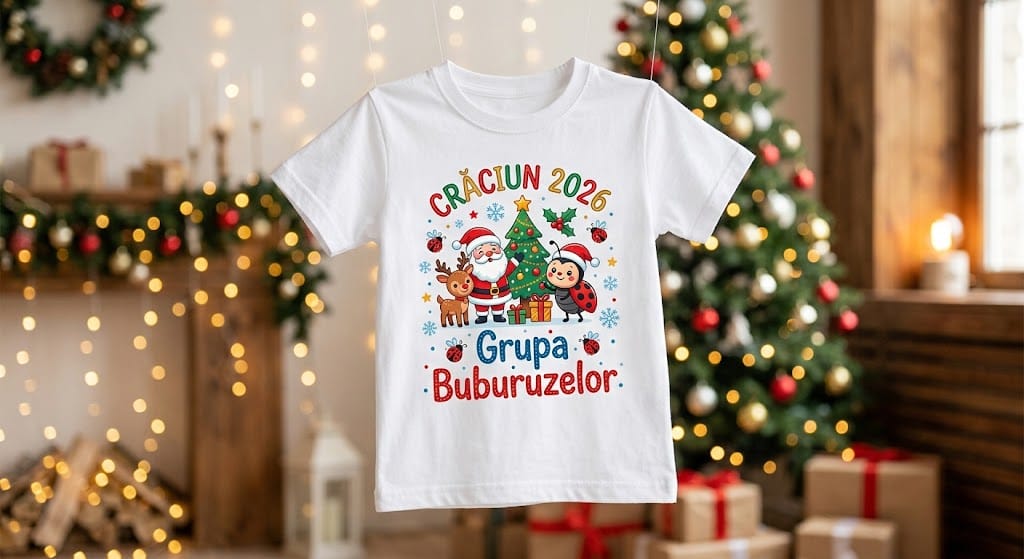 Tricou personalizat copii – Crăciun 2026, Grupa Buburuzelor