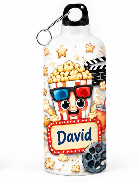Bidon de apă personalizat cu nume, popcorn și design cinema, 500 ml