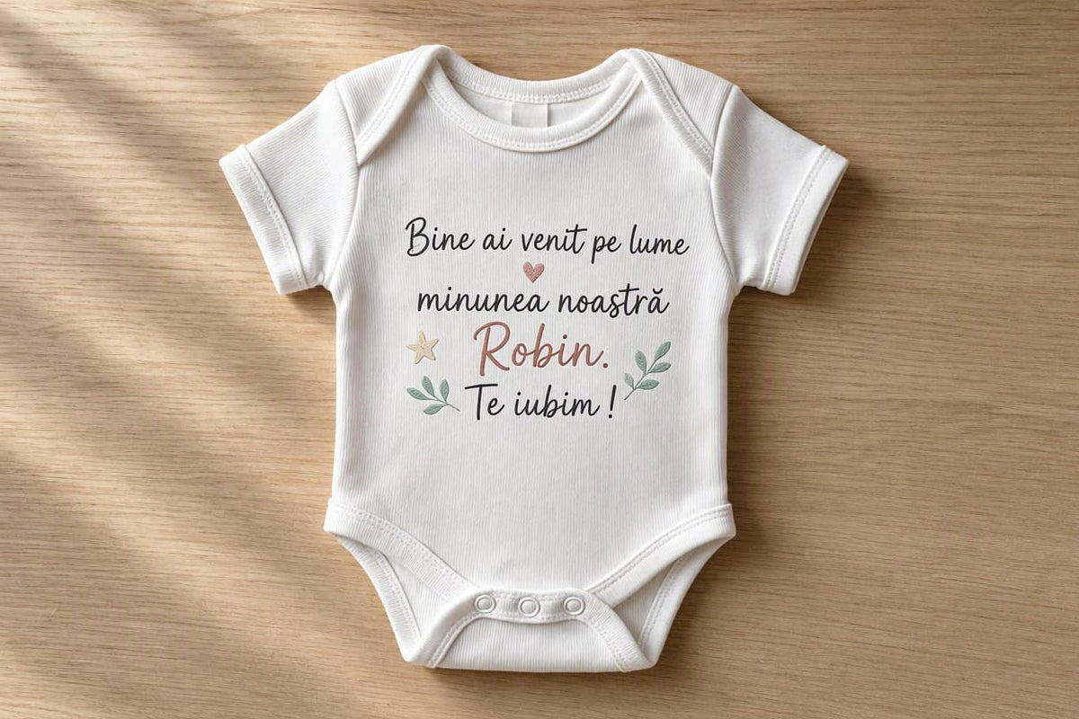 Body personalizat cu nume – Bine ai venit pe lume, Robin