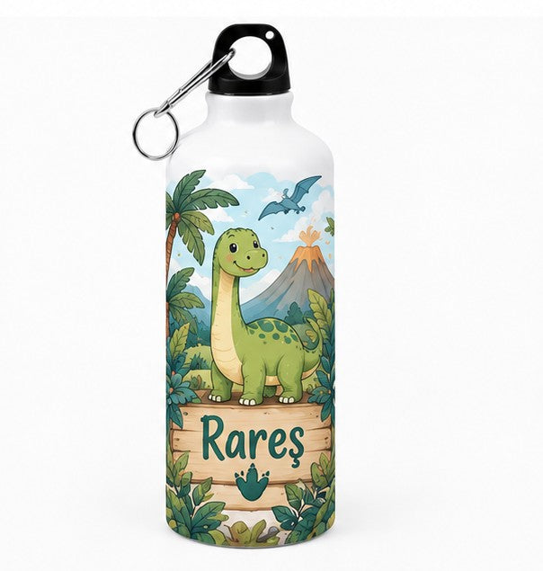 Bidon de apă personalizat cu dinozaur cu gât lung și numele copilului, 500 ml