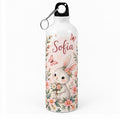 Bidon de apă personalizat cu iepuraș, flori și numele copilului, 500 ml