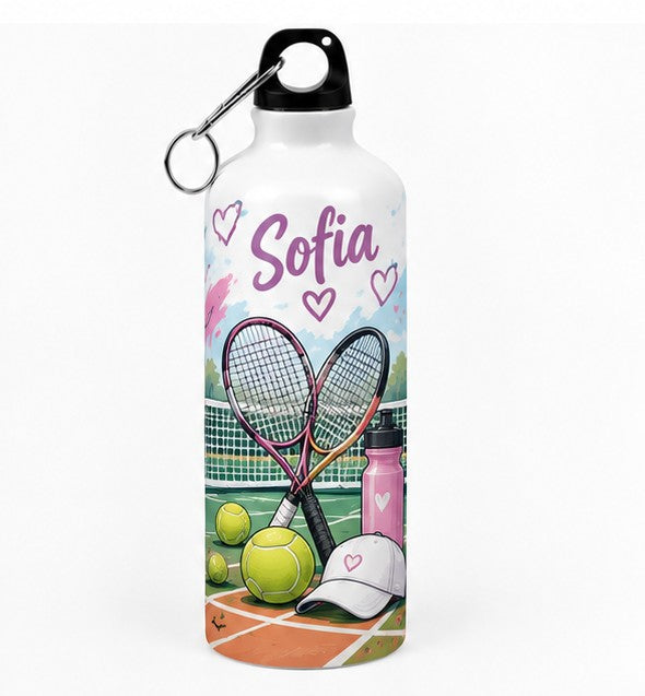 Bidon de apă personalizat cu rachete de tenis și numele copilului, 500 ml