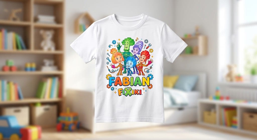 Tricou personalizat copii cu nume – Fabian, Fixiki cu cinci personaje