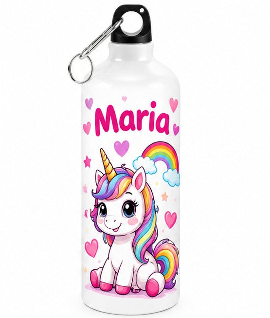 Bidon de apă personalizat cu unicorn, curcubeu și numele copilului, 500 ml