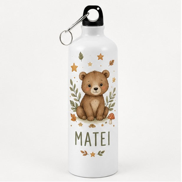Bidon de apă personalizat cu ursuleț și numele copilului, 500 ml