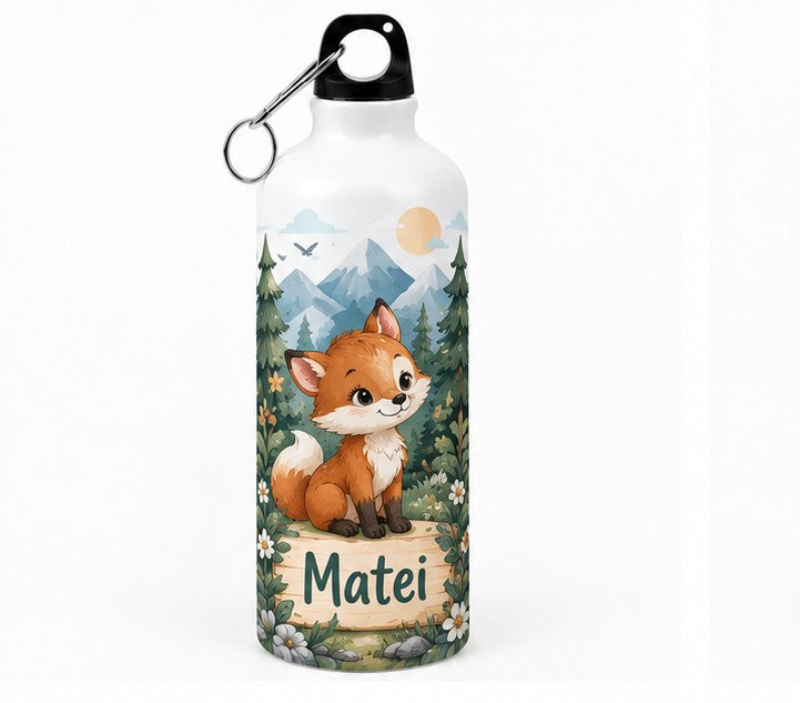 Bidon de apă personalizat cu vulpiță și numele copilului, 500 ml