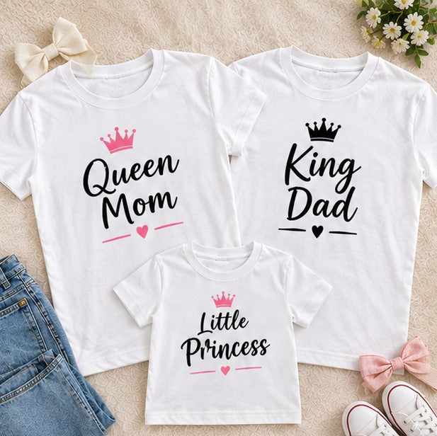 Set 3 tricouri familie cu coroane – Queen Mom, King Dad și Little Princess