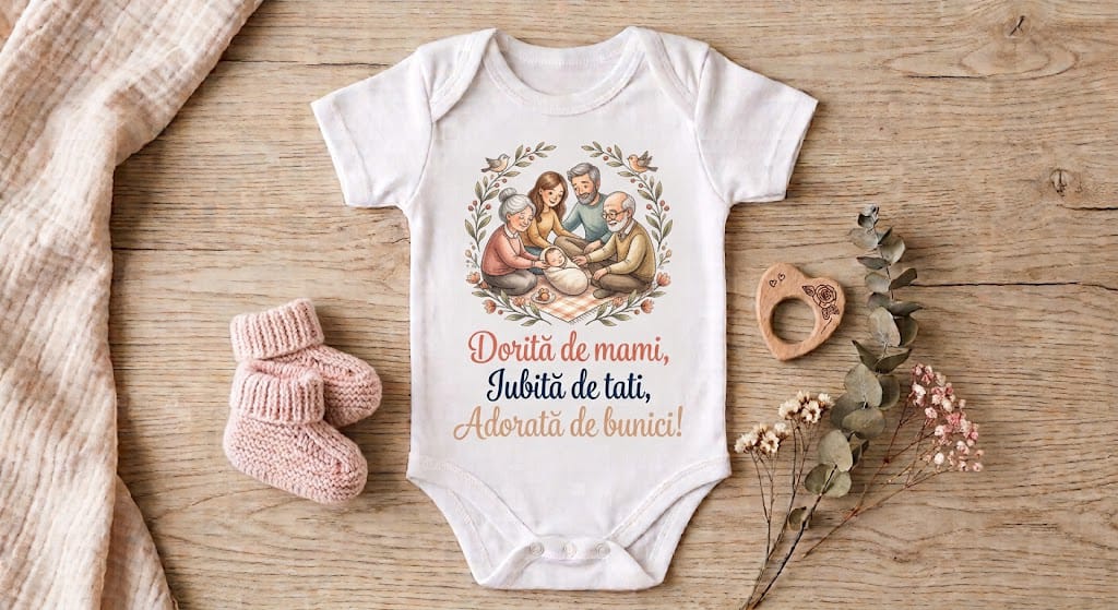 Body personalizat – Dorită de mami, iubită de tati, adorată de bunici
