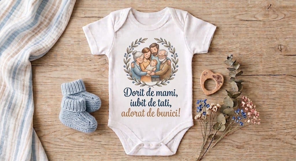 Body personalizat – Dorit de mami, iubit de tati, adorat de bunici
