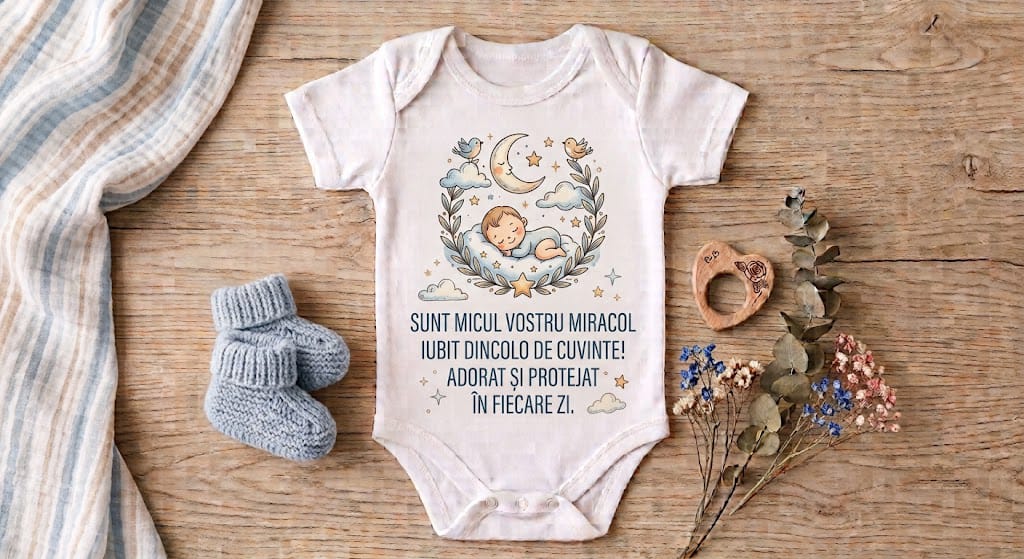 Body personalizat Sunt micul vostru miracol – Bebeluș adormit și lună