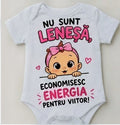 Body personalizat – Nu sunt leneșă, economisesc energia, fundiță roz