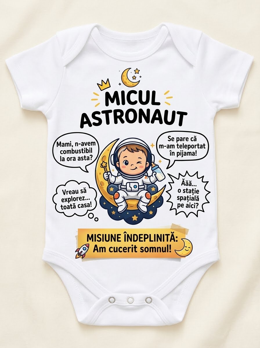 Body personalizat Micul astronaut – Semilună și replici amuzante