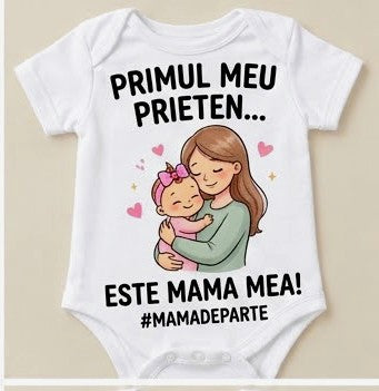 Body personalizat – Primul meu prieten este mama mea, fundiță roz