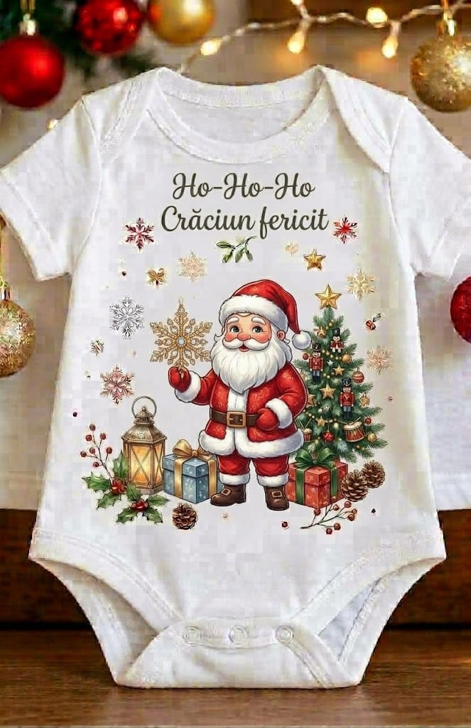 Body de Crăciun – Ho-Ho-Ho, Moș Crăciun, brad și felinar