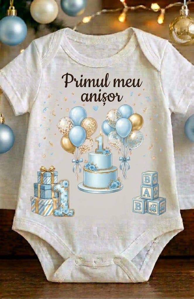 Body aniversar 1 an – Primul meu anișor, tort albastru și baloane