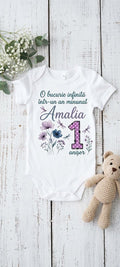 Body personalizat 1 an – Amalia, flori și libelule