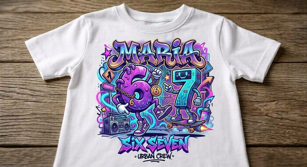 Tricou personalizat copii cu nume – Maria, Six Seven Urban Crew, medalion și skateboard
