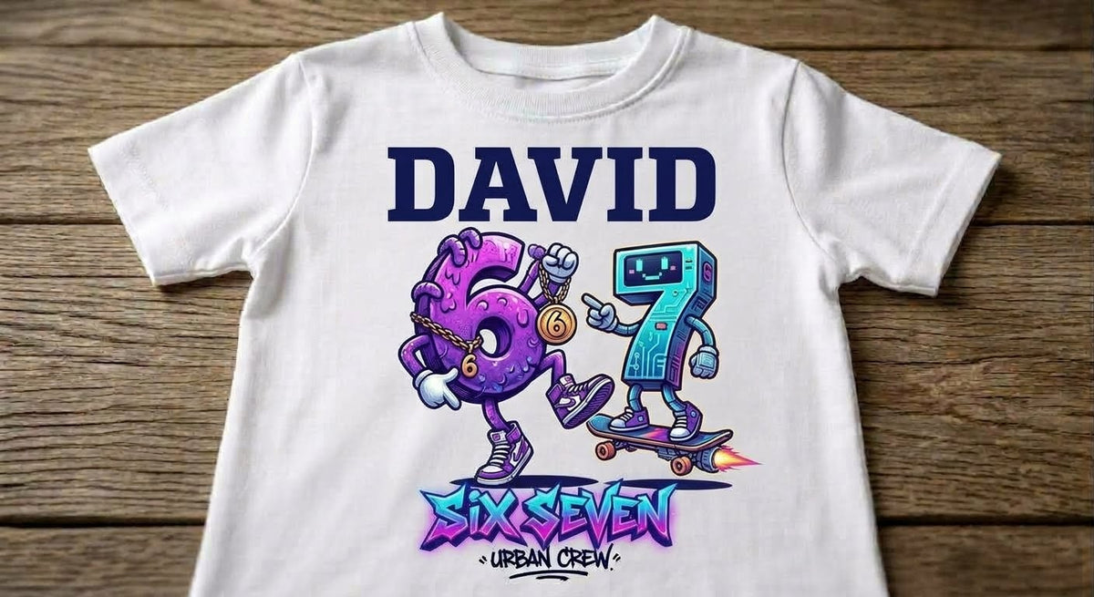 Tricou personalizat copii cu nume – David, Six Seven Urban Crew, medalion și skateboard