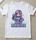 Tricou personalizat copii cu nume – Daria, Roblox cu personaj mov și turcoaz