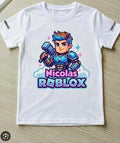 Tricou personalizat copii cu nume – Nicolas, Roblox cu erou și ciocan