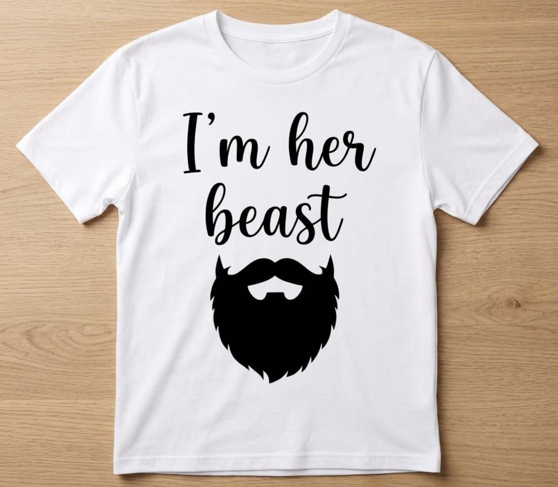 Tricou bărbați „I'm her beast”, cu barbă și mustață