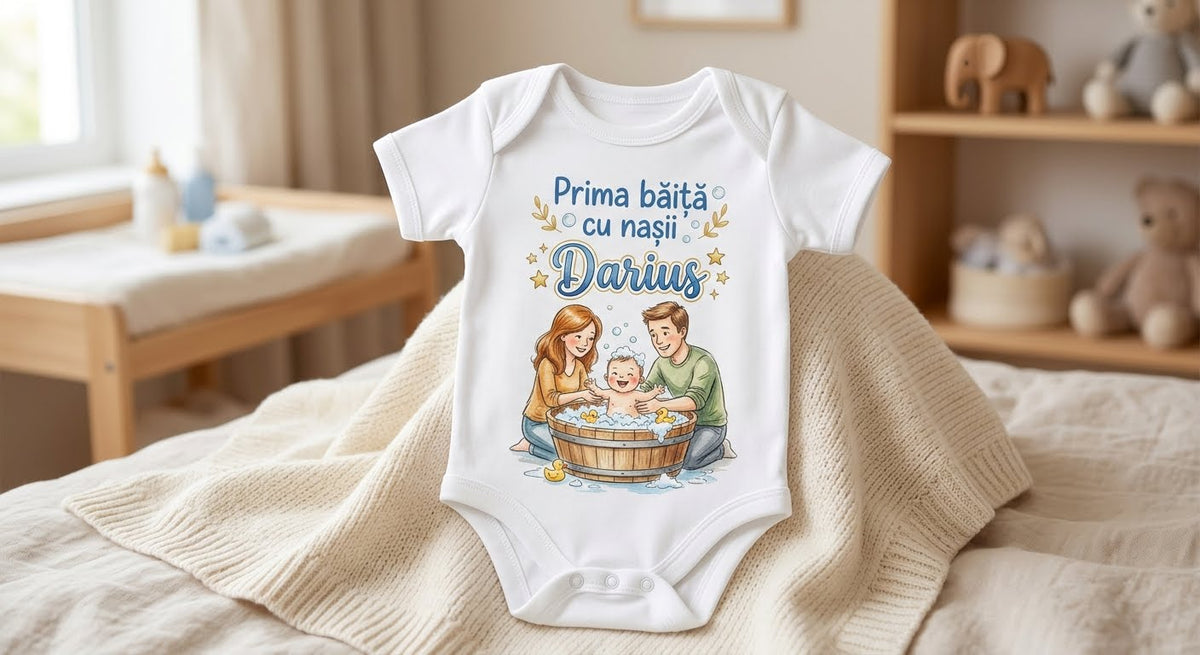 Body personalizat cu nume – Prima băiță cu nașii, Darius, cădiță