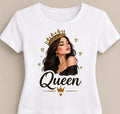 Tricou personalizat femei – Queen, portret cu coroană și inimioare aurii