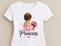 Tricou personalizat femei – Princess, coroană și buchet de lalele roz