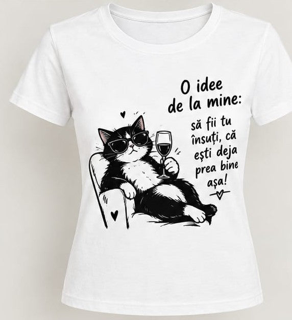 Tricou personalizat femei – O idee de la mine, pisică în fotoliu