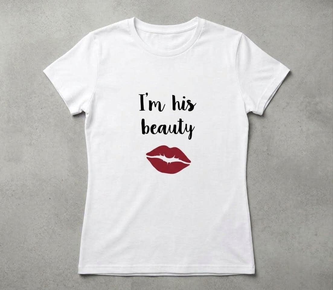 Tricou personalizat femei – I'm his beauty, buze roșii