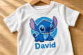 Tricou personalizat copii cu nume – David, Stitch pe cerc turcoaz