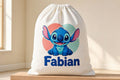 Săculeț personalizat cu Stitch vesel, fundal pastel și nume