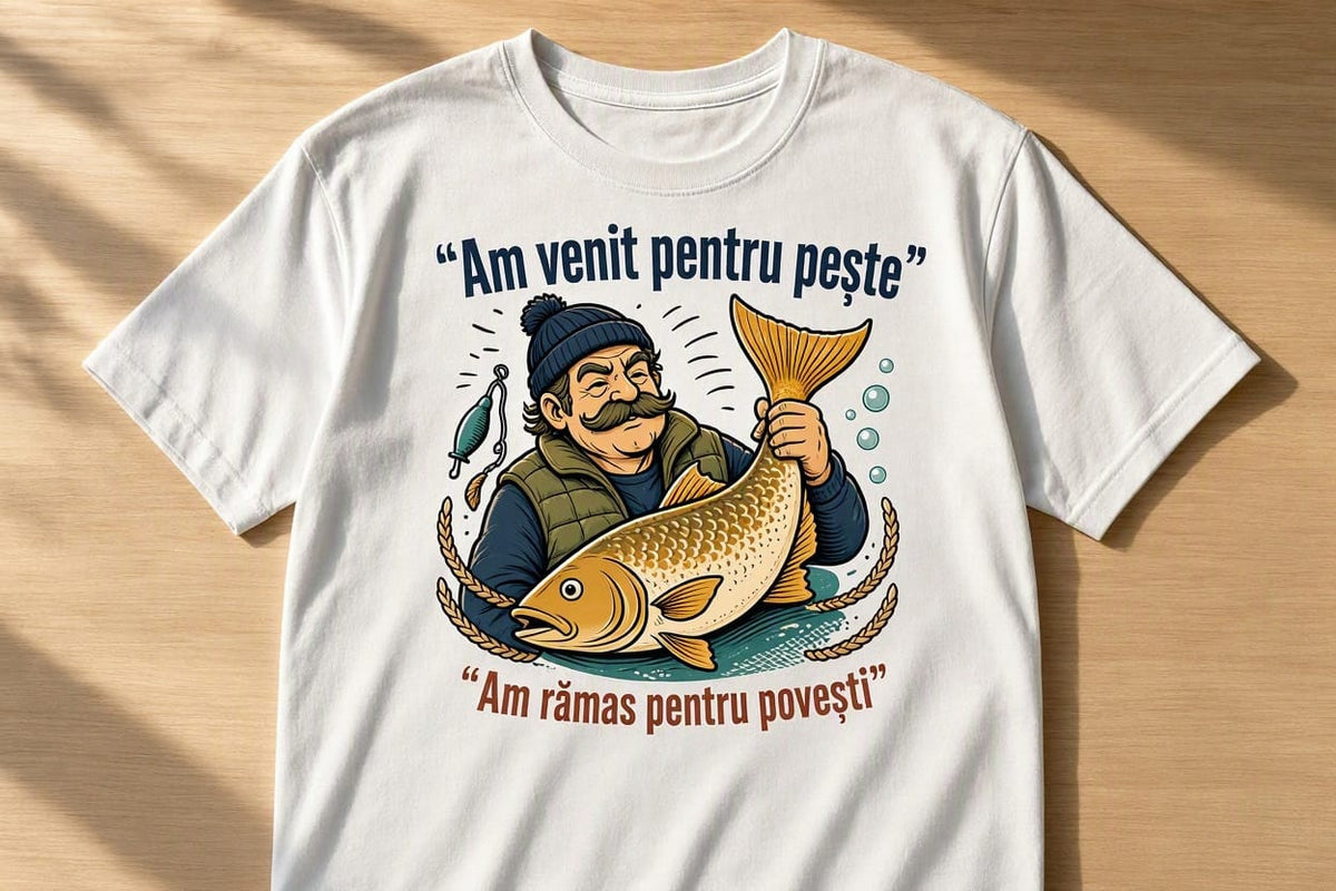 Tricou bărbați „Am venit pentru pește, am rămas pentru povești”
