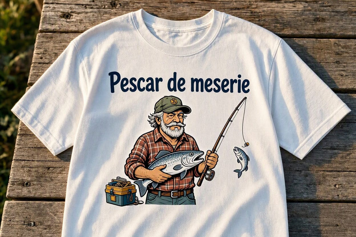 Tricou bărbați „Pescar de meserie”, cu pescar și pești