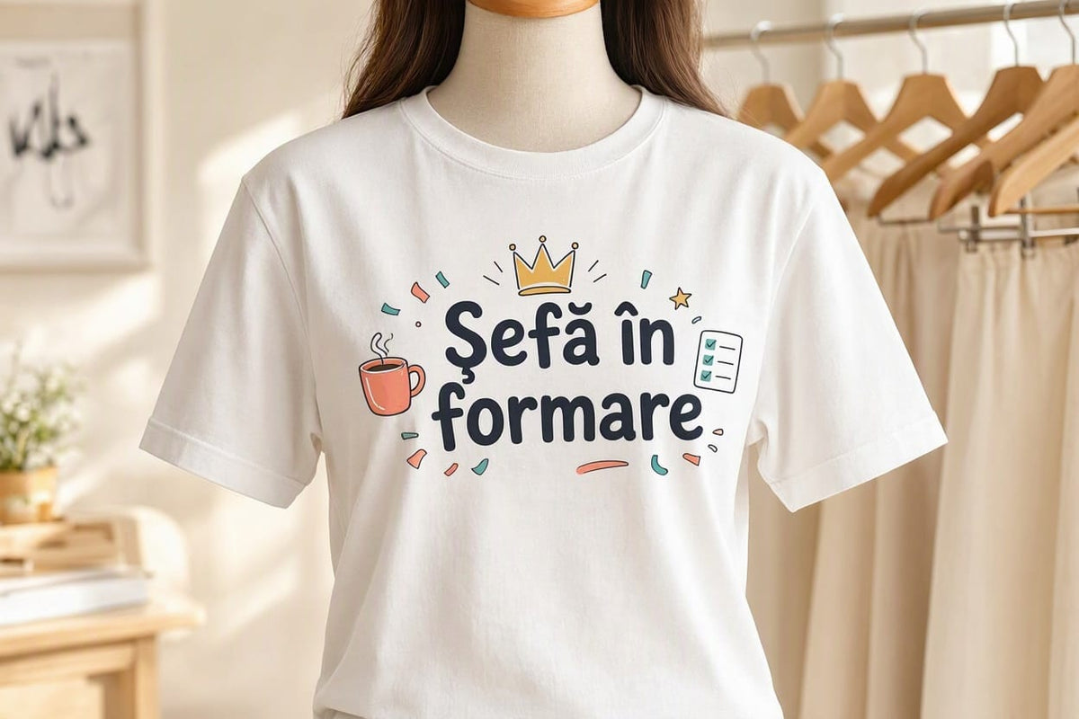 Tricou personalizat femei – Șefă în formare, coroană și cafea