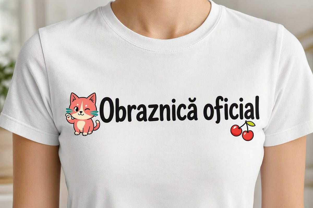 Tricou personalizat femei – Obraznică oficial, pisicuță și cireșe