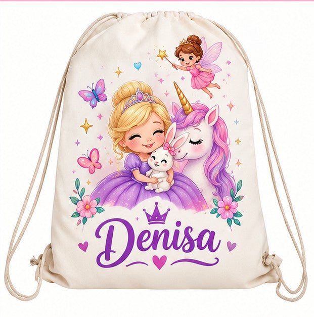 Săculeț personalizat cu prințesă, unicorn, zână și nume