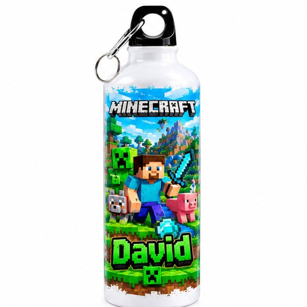 Bidon de apă personalizat cu Minecraft, Steve, Creeper și nume, 500 ml