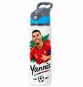 Bidon de apă personalizat cu Cristiano Ronaldo în tricoul Portugaliei și nume, 650 ml