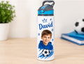 Bidon de apă personalizat cu fotografia ta, minge de fotbal și nume, 650 ml