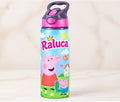 Bidon de apă personalizat cu Peppa Pig, George și nume, 650 ml