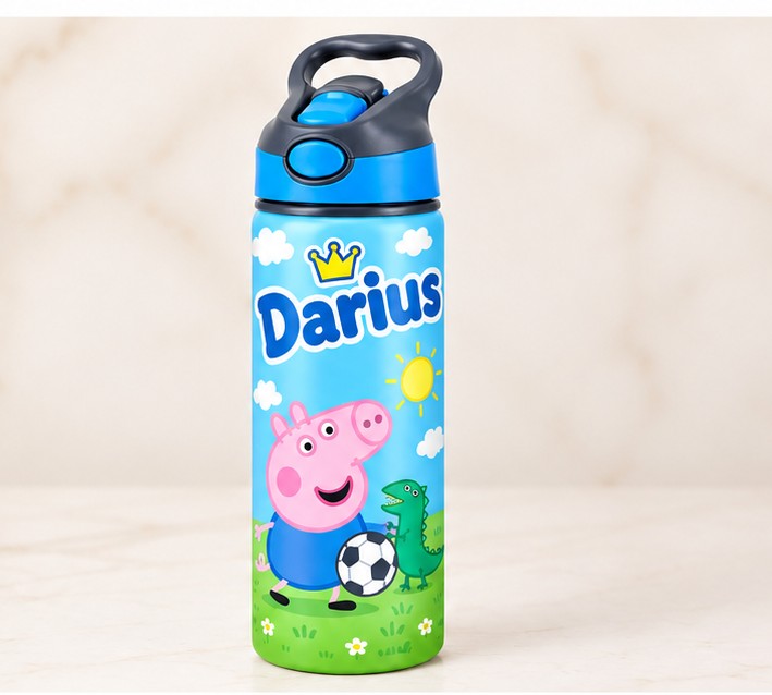Bidon de apă personalizat cu George Pig, dinozaur și nume, 650 ml