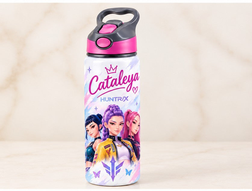 Bidon de apă personalizat HUNTR/X cu accente pastel și nume, 650 ml