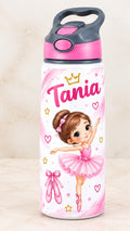Bidon de apă personalizat cu balerină în tutu roz și nume, 650 ml