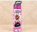 Bidon de apă personalizat cu tânără blondă cu rucsac, Believe in yourself și nume, 650 ml