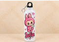 Bidon de apă personalizat cu personaj roz cu urechi de iepuraș, margaretă și nume, 500 ml