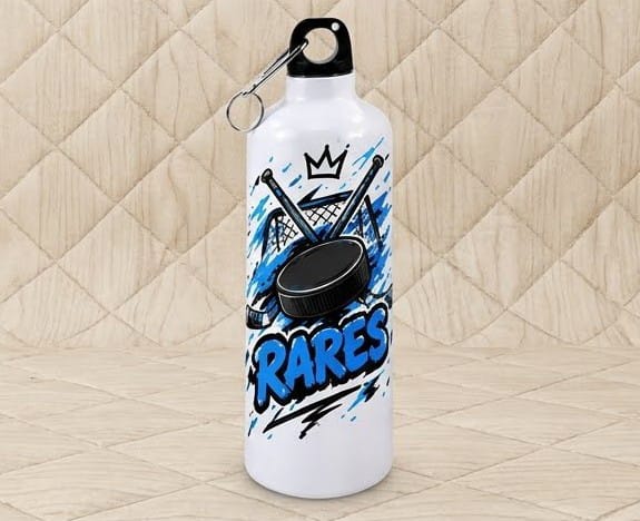 Bidon de apă personalizat cu hochei, design albastru și nume, 500 ml