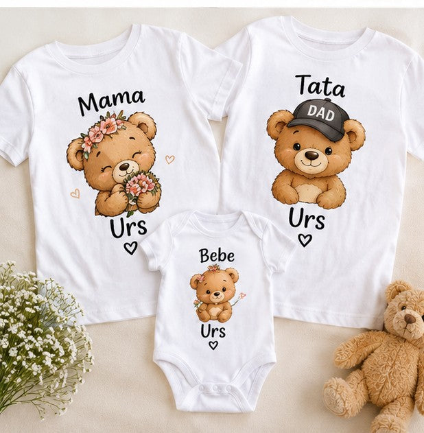 Set familie cu ursuleți și flori – Mama Urs, Tata Urs și Bebe Urs