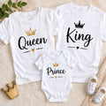 Set familie cu coroane – Queen, King și Prince, 2 tricouri și body