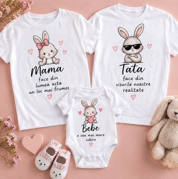 Set familie cu iepurași – Mama, Tata și Bebe, cea mai mare iubire